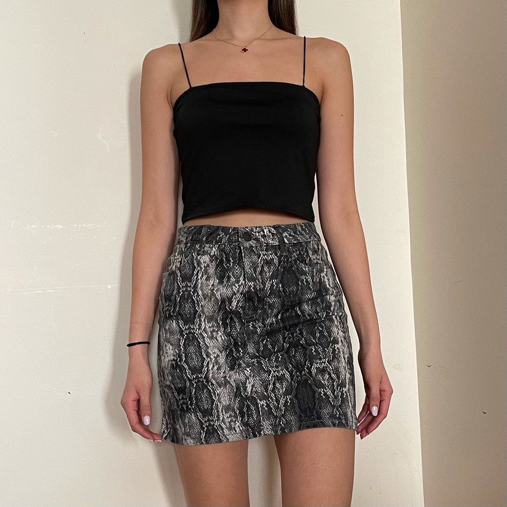 ZARA denim miniskirt in grey snakeskin print